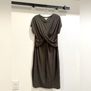 Motherhood t-shirt dress, EUC. Mossy gray color & cross cross draping.​